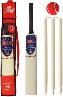 Picture of CE Kids Cricket Gift Set Young American Includes Wooden Cricket Bat Tennis Ball Stumps and Bag Size 4 &  Size 6